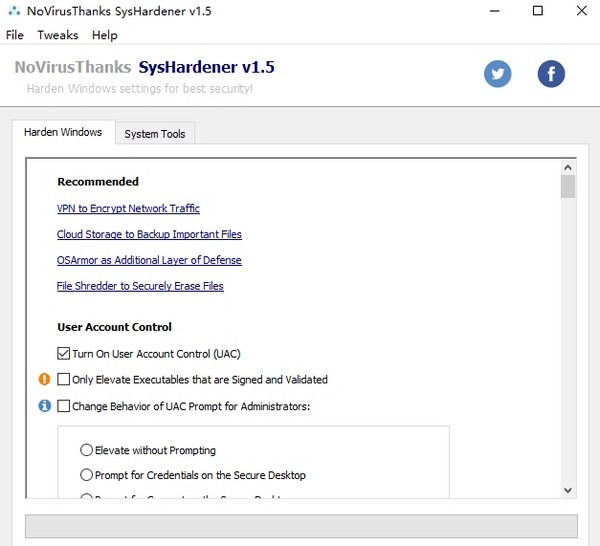 NoVirusThanks SysHardener(电脑系统权限工具) v1.9