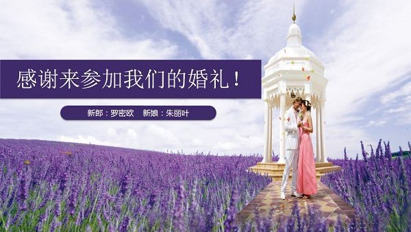 薰衣草背景浪漫婚礼PPT模板 v1.16