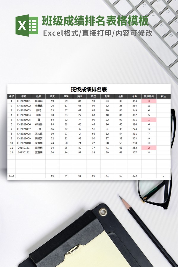 班级成绩排名表格模板 v2.69