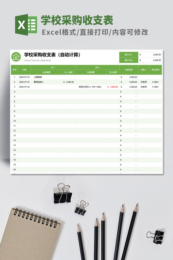 学校采购收支表模板 v3.67
