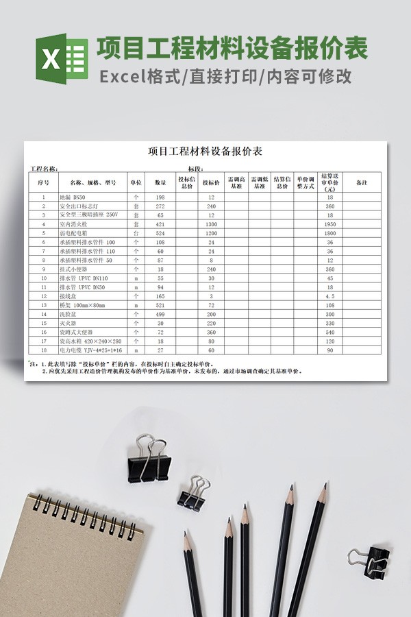 项目工程材料设备报价表模板 v2.89