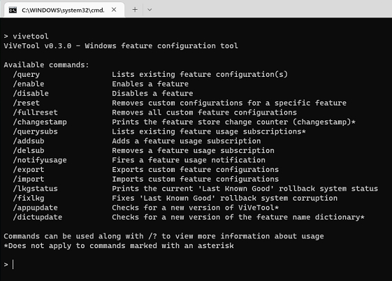 ViVeTool(Windows测试版体验工具) v0.3.3