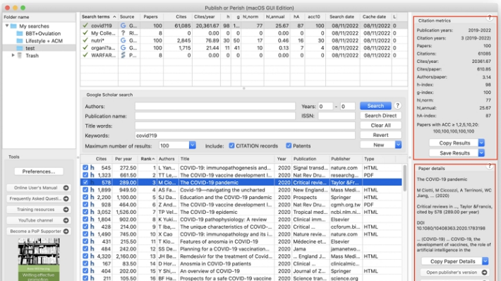 Publish or Perish文献检索工具 v8.6.4201